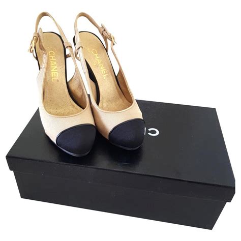 chanel white heels|chanel slingback beige and black.